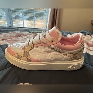 LOUIS VUITTON Sneakers Shoes Damier Azur Pink Used Women size 38